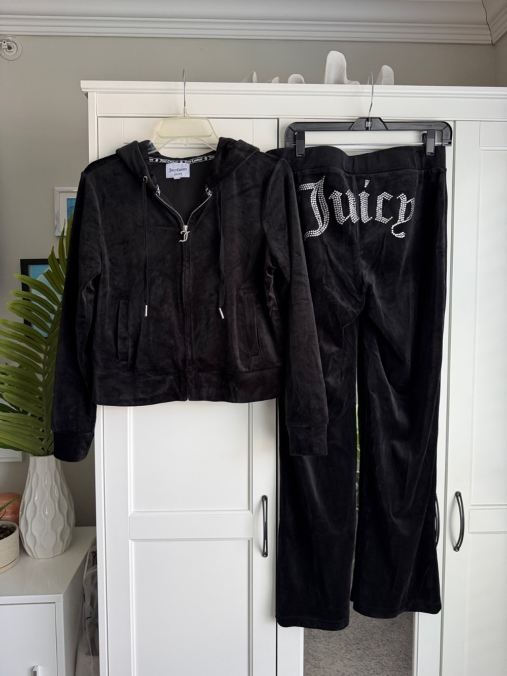 Juicy Couture Black Velour Hoodie & Rhinestone Logo Track Pants